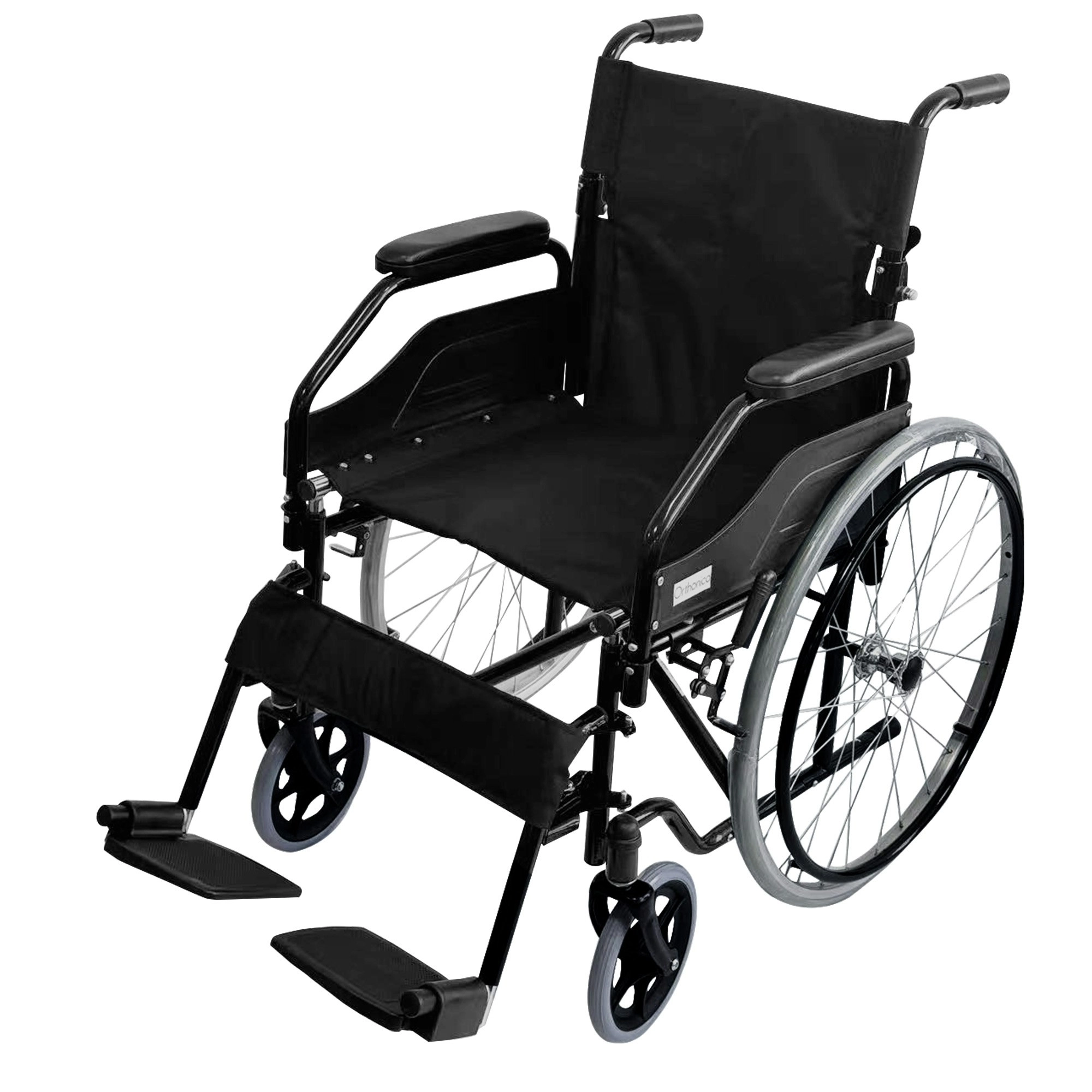 Orthonica Self Propelled Wheelchair in Black Foldable Lightweight Disability Aid Portable Heavy-Duty 24-inch Compact Wheel Chair Steel Frame