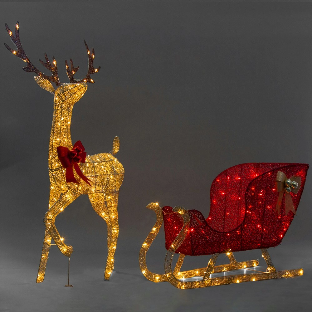 Christmas Reindeer with Red Sleigh and Lights Indoor/Outdoor 205cm