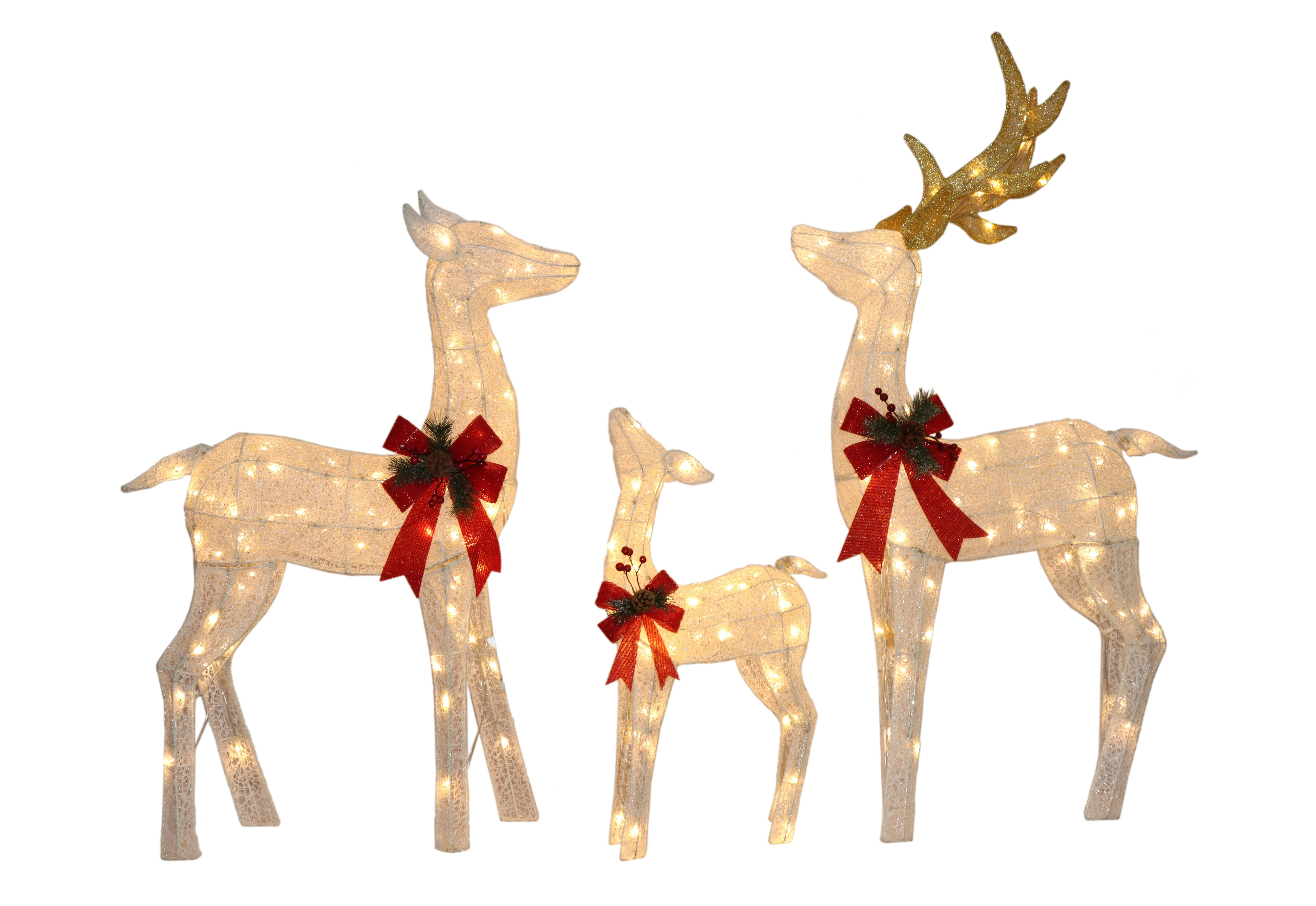 Set of 3 White Mesh Outdoor Christmas Display Reindeer with Lights