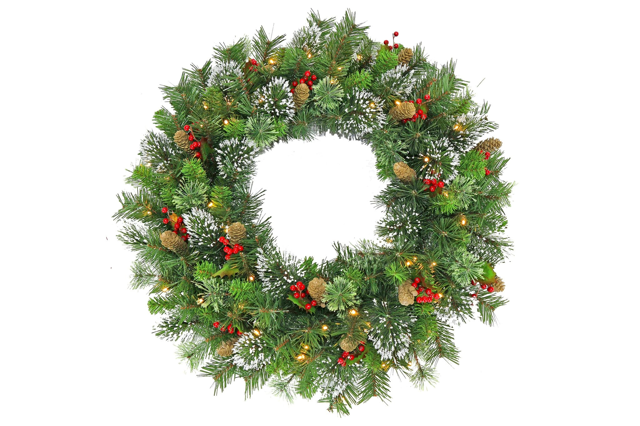 Christmas Wreath with Lights - 76cm Wintry Pine