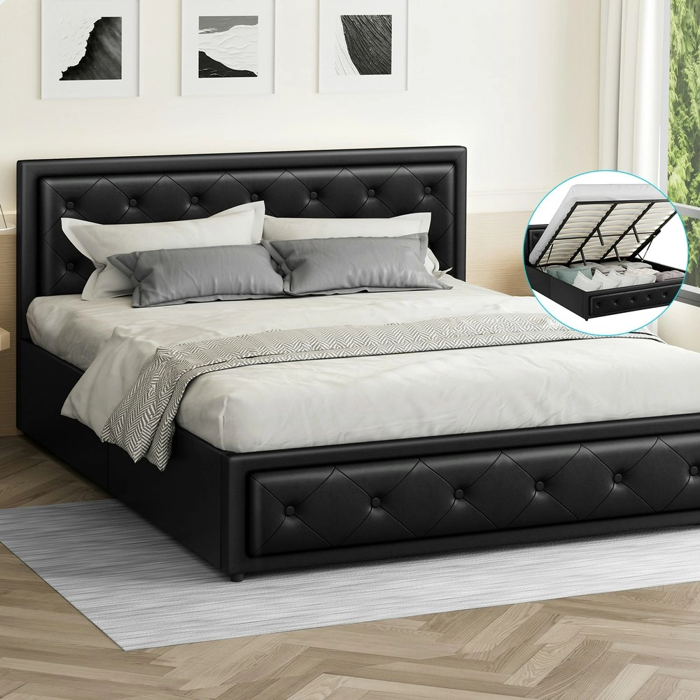 Alfordson Bed Frame King Size Gas Lift Storage Mattress Base Leather Black