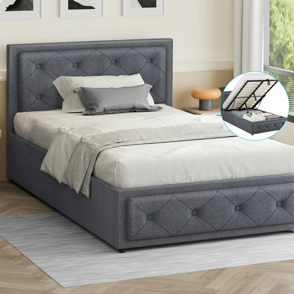 Alfordson Bed Frame King Single Gas Lift Storage Mattress Base Fabric Grey