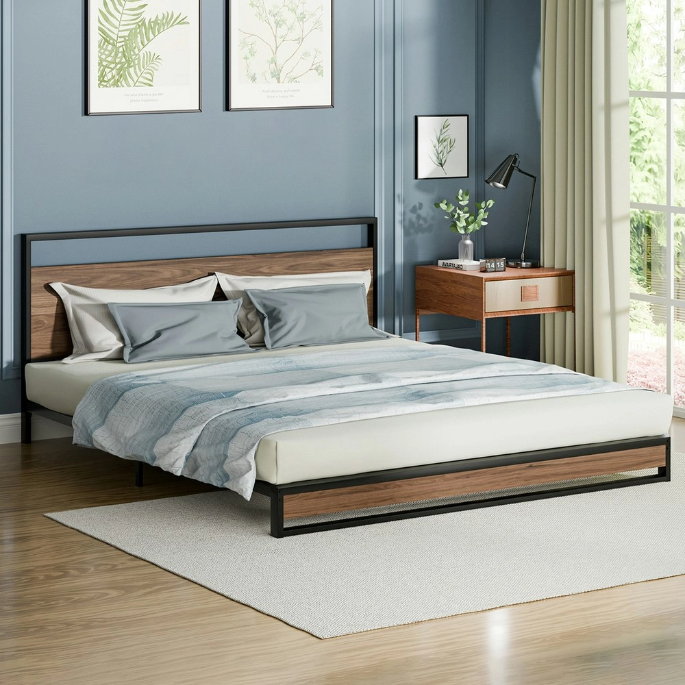 Alfordson Metal Bed Frame King Size Industrial Platform Mattress Base Wood