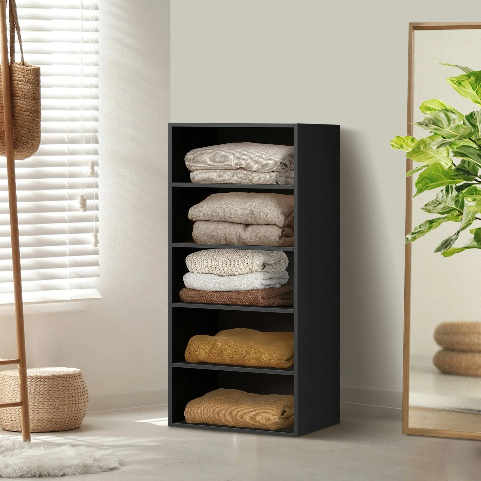 Oikiture Wardrobe Shelf Unit Clothes Storage Cabinet 5 Shelves Organiser Black