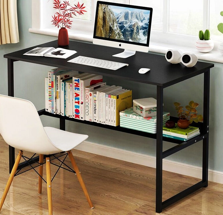 Studio Wood & Metal Computer Desk with Shelf (Black)