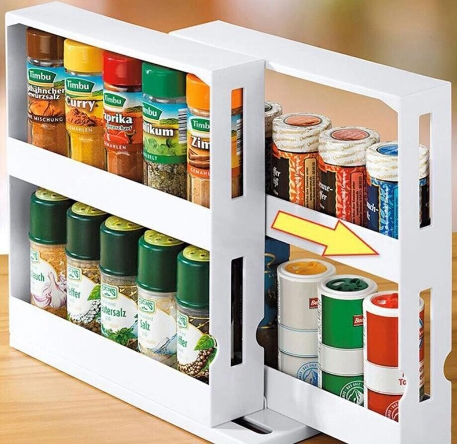 2-Tier Rotating Spice Storage Rack Seasoning Holder Kitchen Cabinet Shelf Organiser