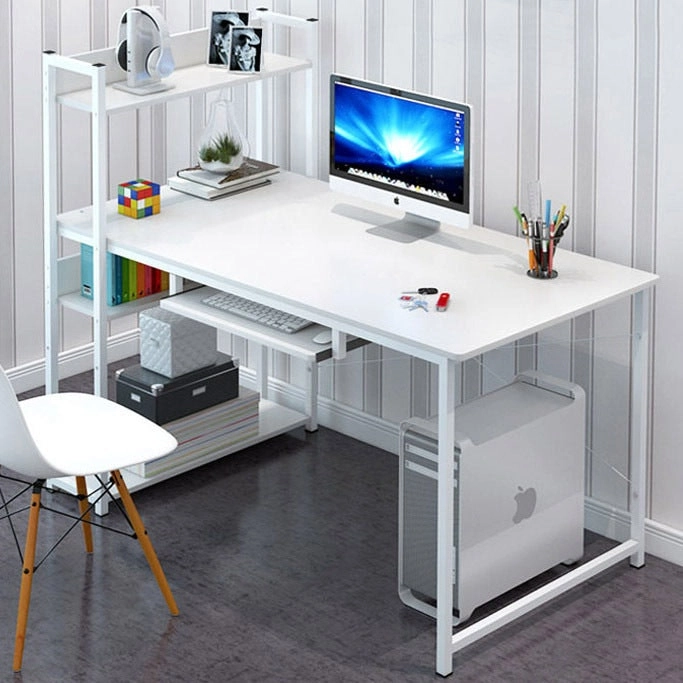 Edge Plus Combination Workstation Computer Desk with Storage Shelves (White)