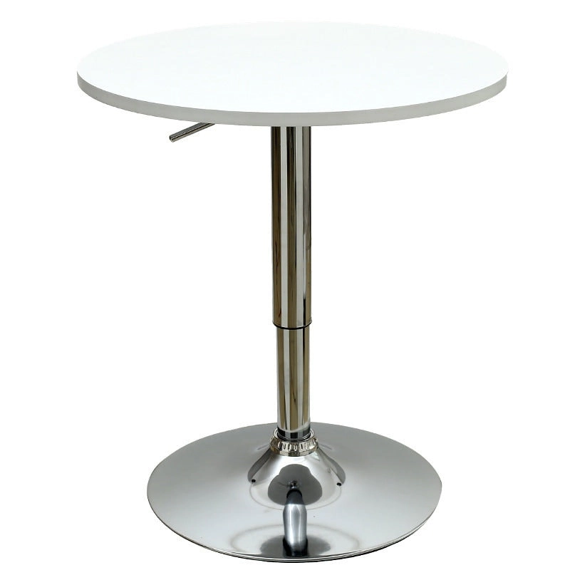 Century Designer Round Bar Table Height Adjustable with Gas Lift (White/Stainless Steel)