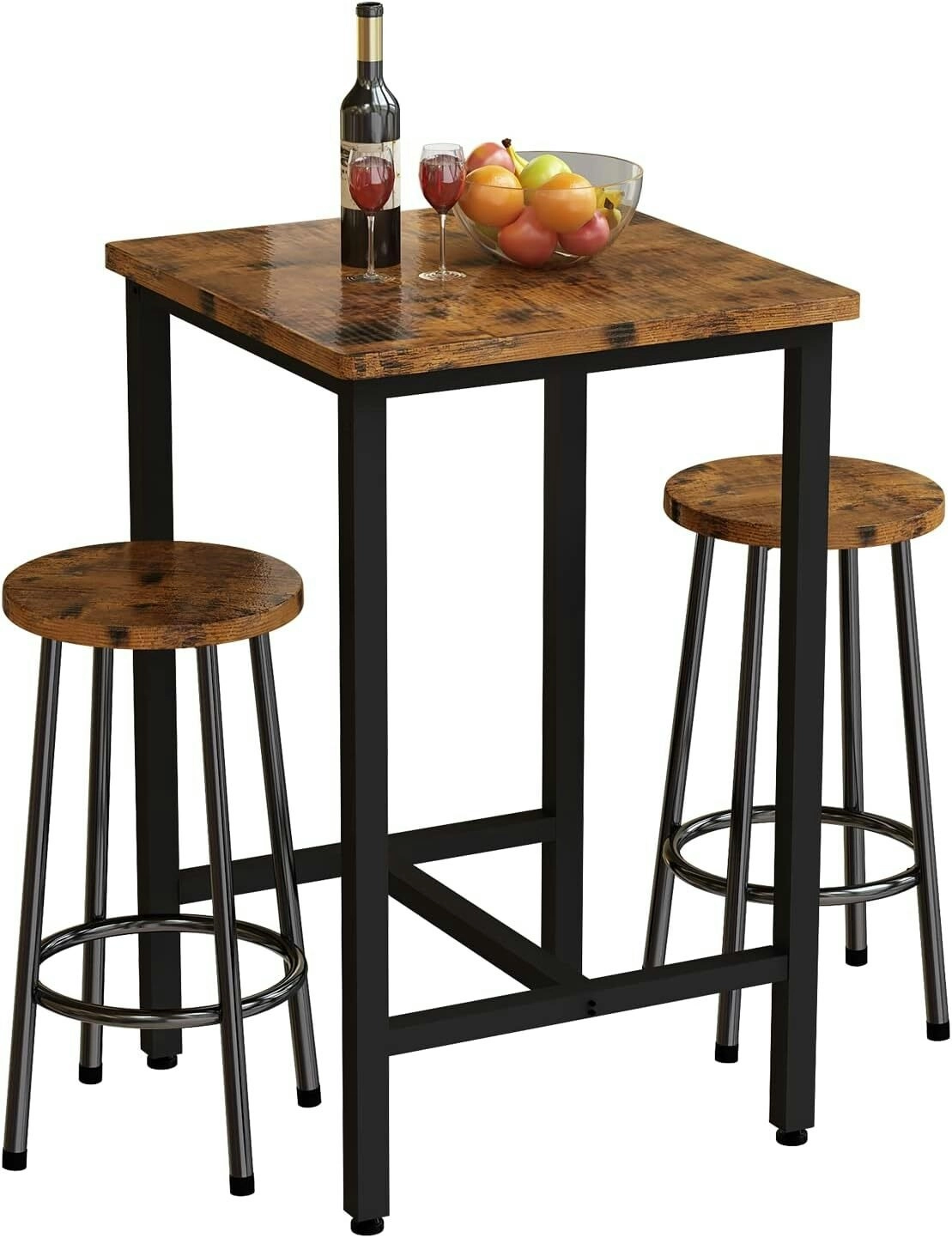 3 Piece Mastery Premium Rustic Wood & Steel Dining Set Bar Table and Stools