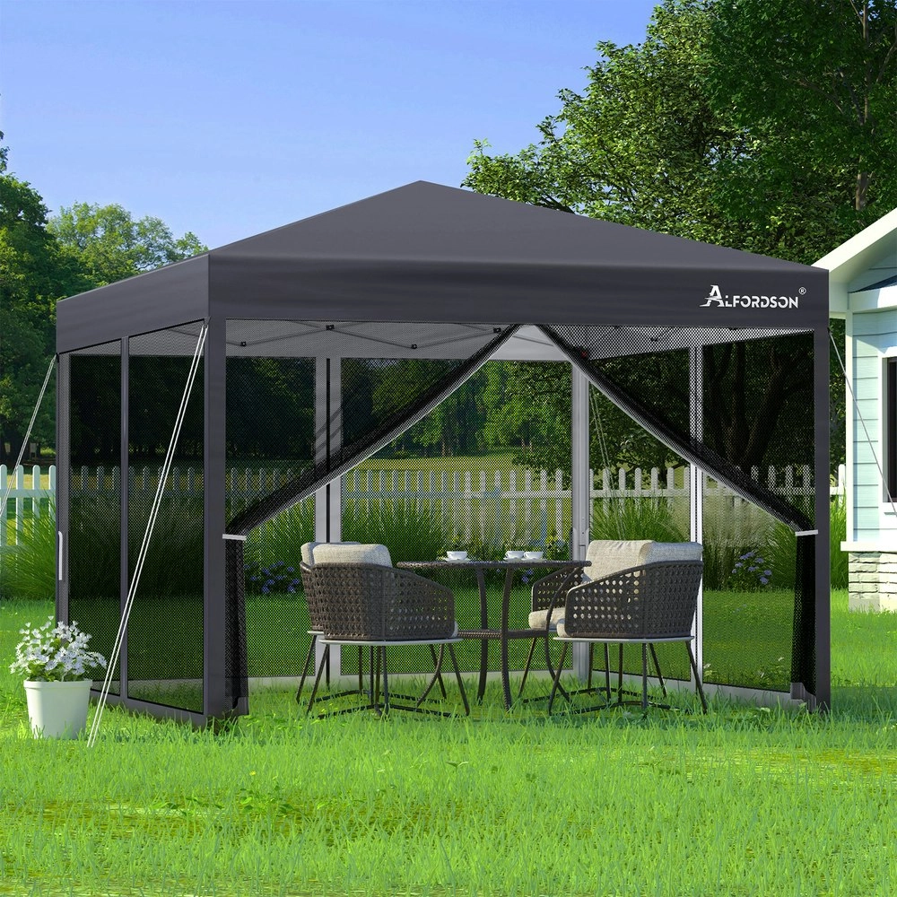 Alfordson Gazebo Pop Up Marquee 3x3 Outdoor Tent Party Camping Mesh Wall Grey