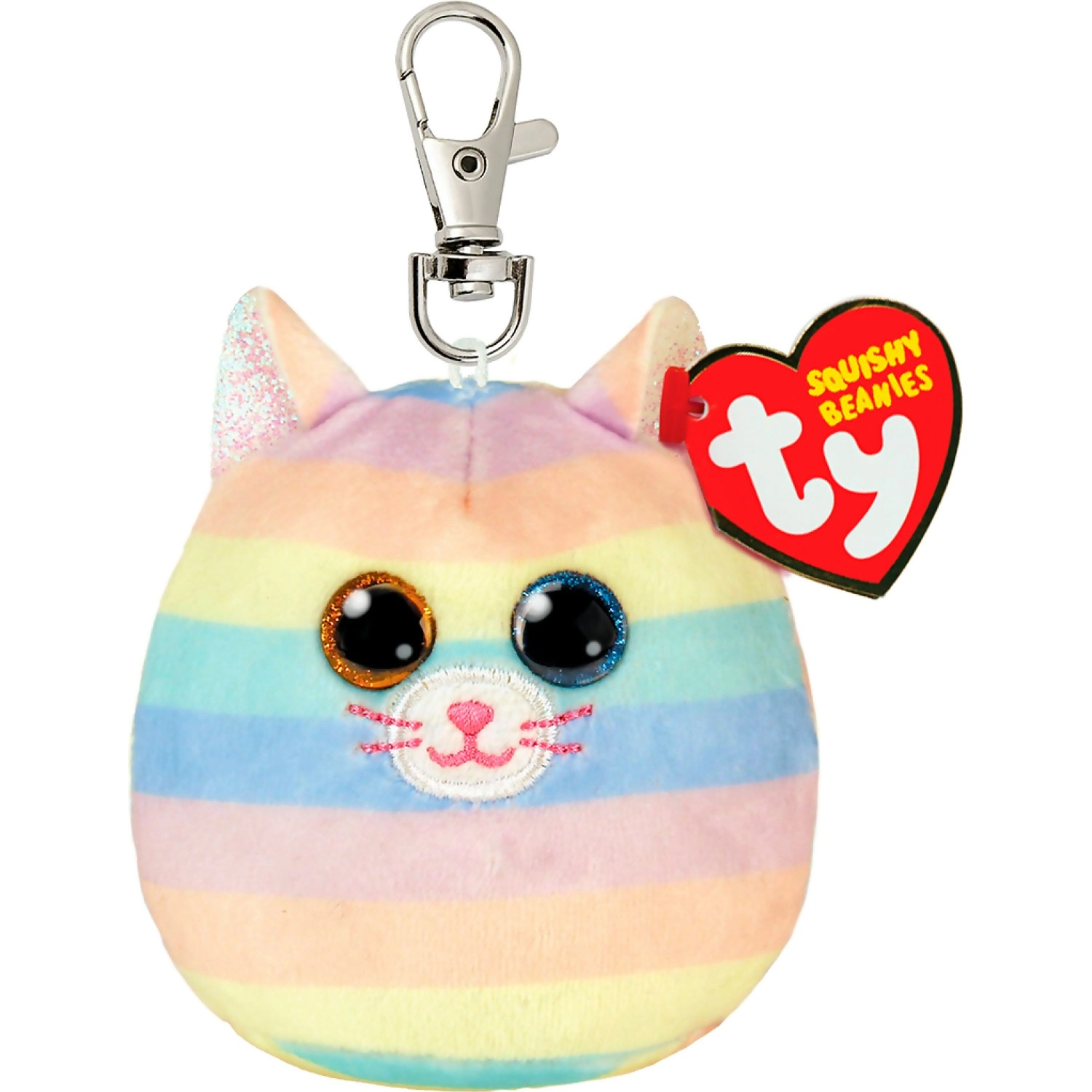 Ty Squishy Beanies Clip - Heather Pastel Striped Cat