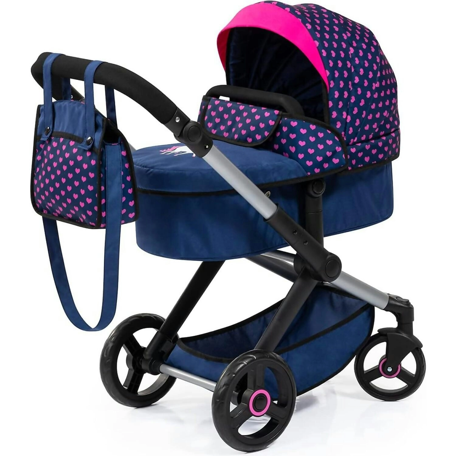 Bayer - Doll Pram Xeo Compact Dark Blue With Pink Hearts