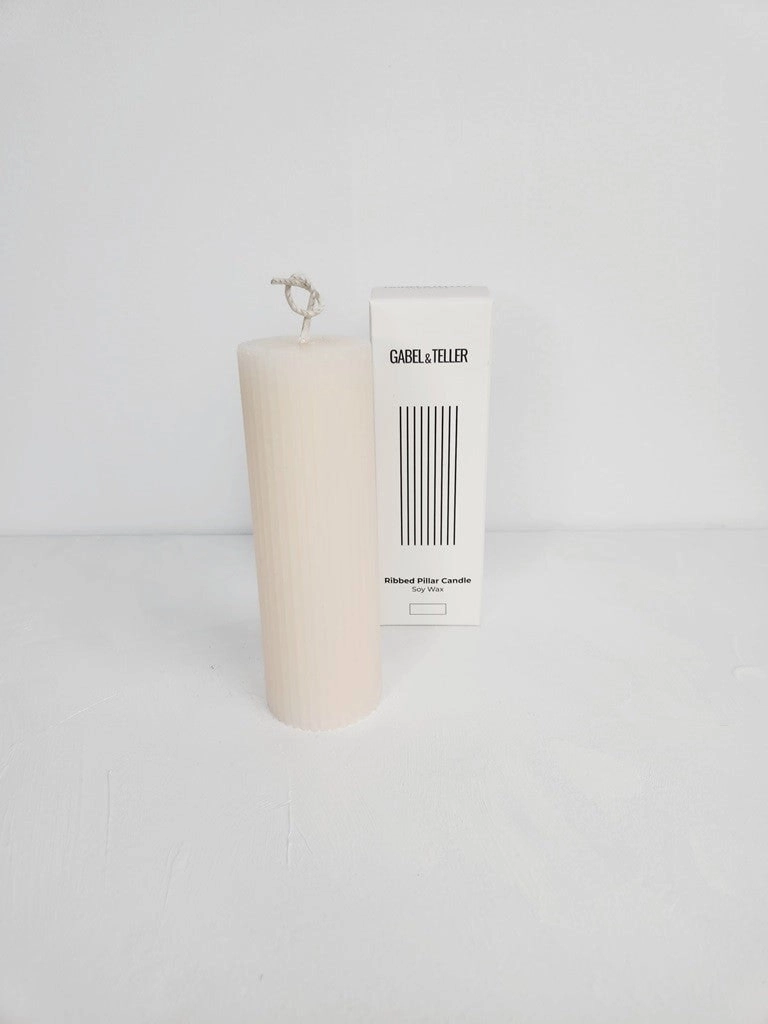 Gabel & Teller Ribbed Column Pillar Candle 15x5cm - Ivory White