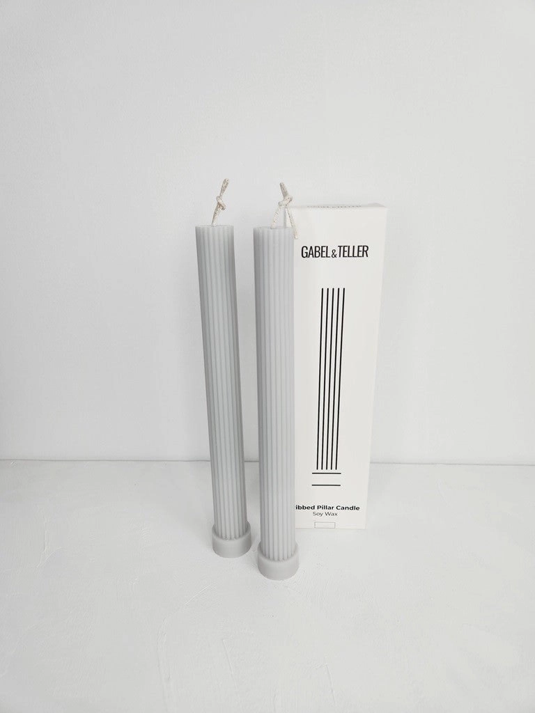 Gabel & Teller Tall Ribbed Pillar Candle 2pc - Lunar Grey