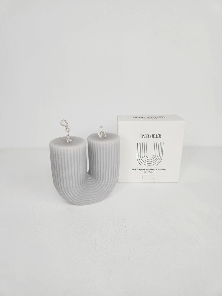 Gabel & Teller U - Shaped Ribbed Candle 9.5x9.5cm - Lunar Grey