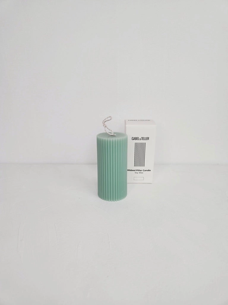 Gabel & Teller Ribbed Column Pillar Candle 10x5cm - Sage Green