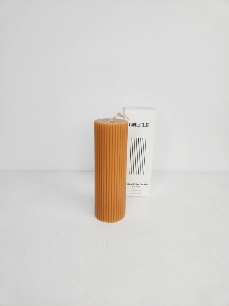 Gabel & Teller Ribbed Column Pillar Candle 15x5cm - Almond