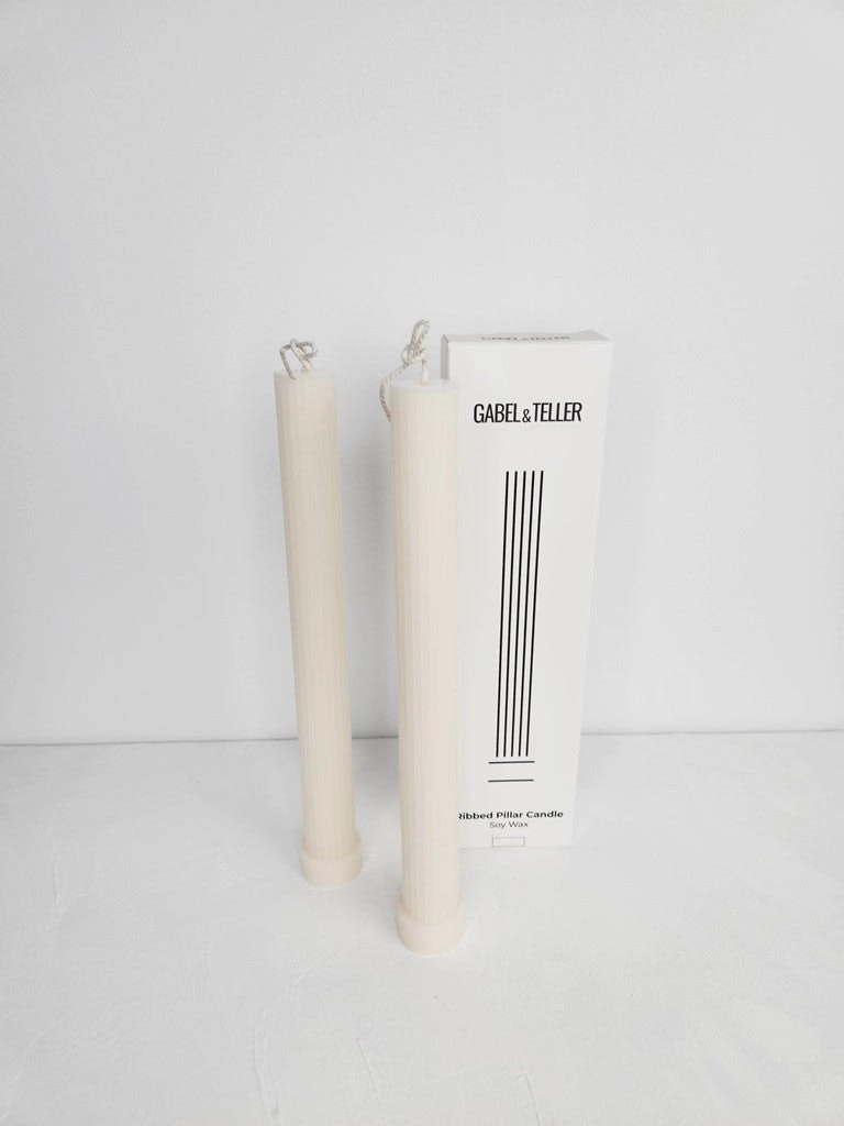 Gabel & Teller Tall Ribbed Pillar Candle 2pc - Ivory White