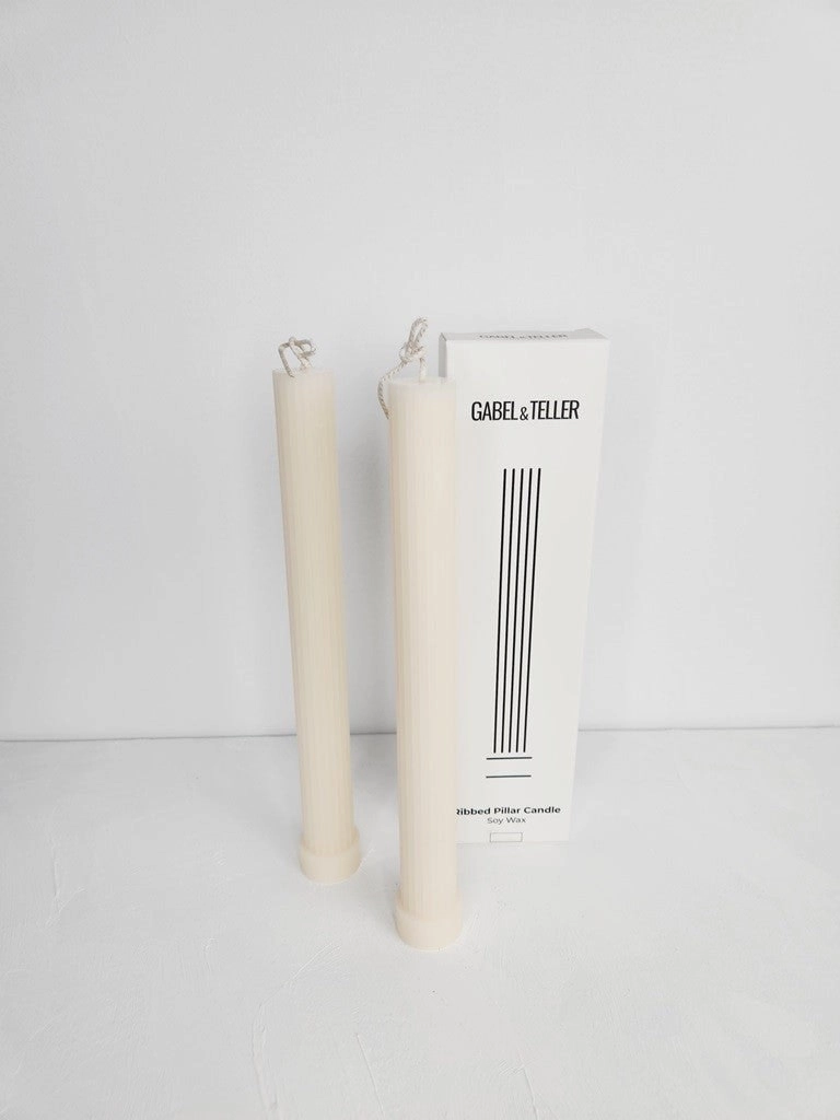 Gabel & Teller Tall Ribbed Pillar Candle 2pc - Nude