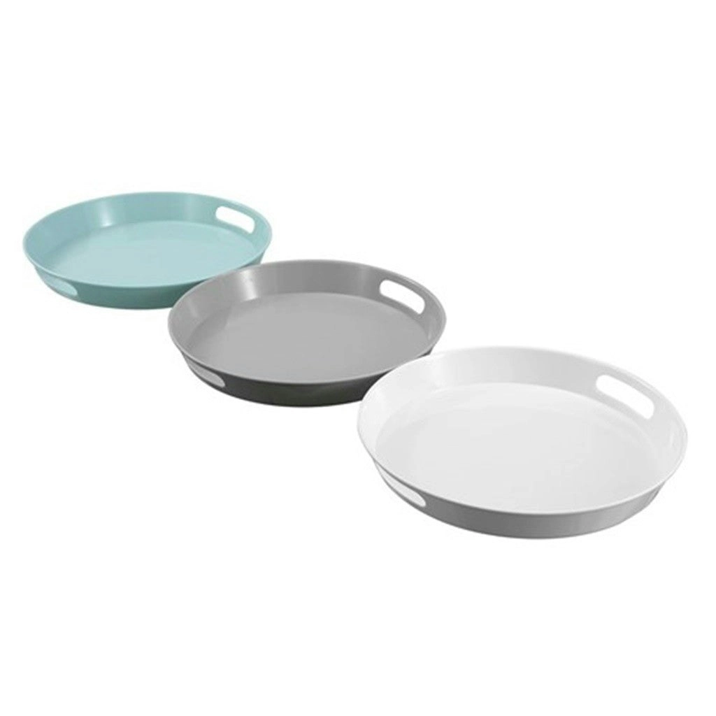 Lemon & Lime Melamine Large Handled Serving Tray Round 38cm - 3 Assorted Colours White/Grey/Blue