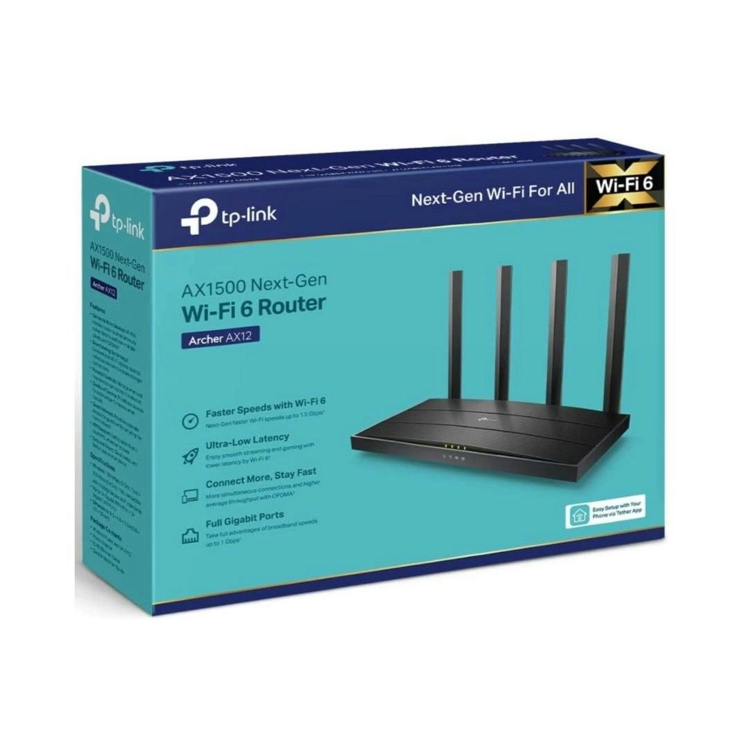 TP-Link AX1500 Dual-Band Gigabit Wi-Fi 6 Router, Gigabit Ports, up to 1.5 Gbps, Easy Setup & Use, Smart Home (Archer AX12) - Refurbished