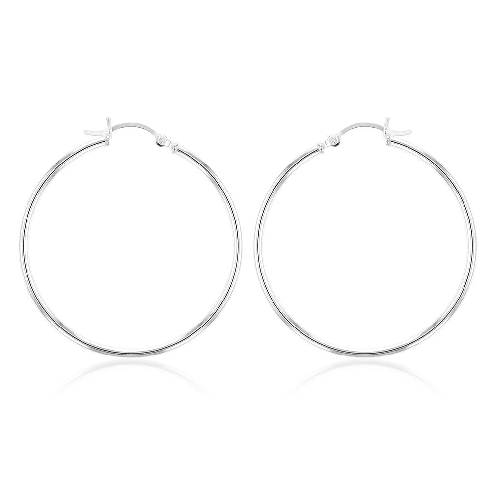 Sterling Silver Plain Round 40mm Hoop Earrings