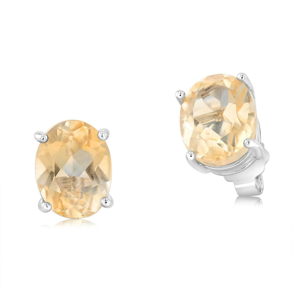 Sterling Silver Oval Citrine Stud Earrings