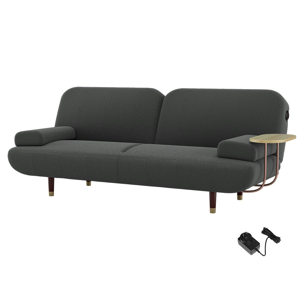 Levede Convertible Sofa Bed Lounge Couch Charging Station 3-Seater Side Table (SOFABED1008-DG)