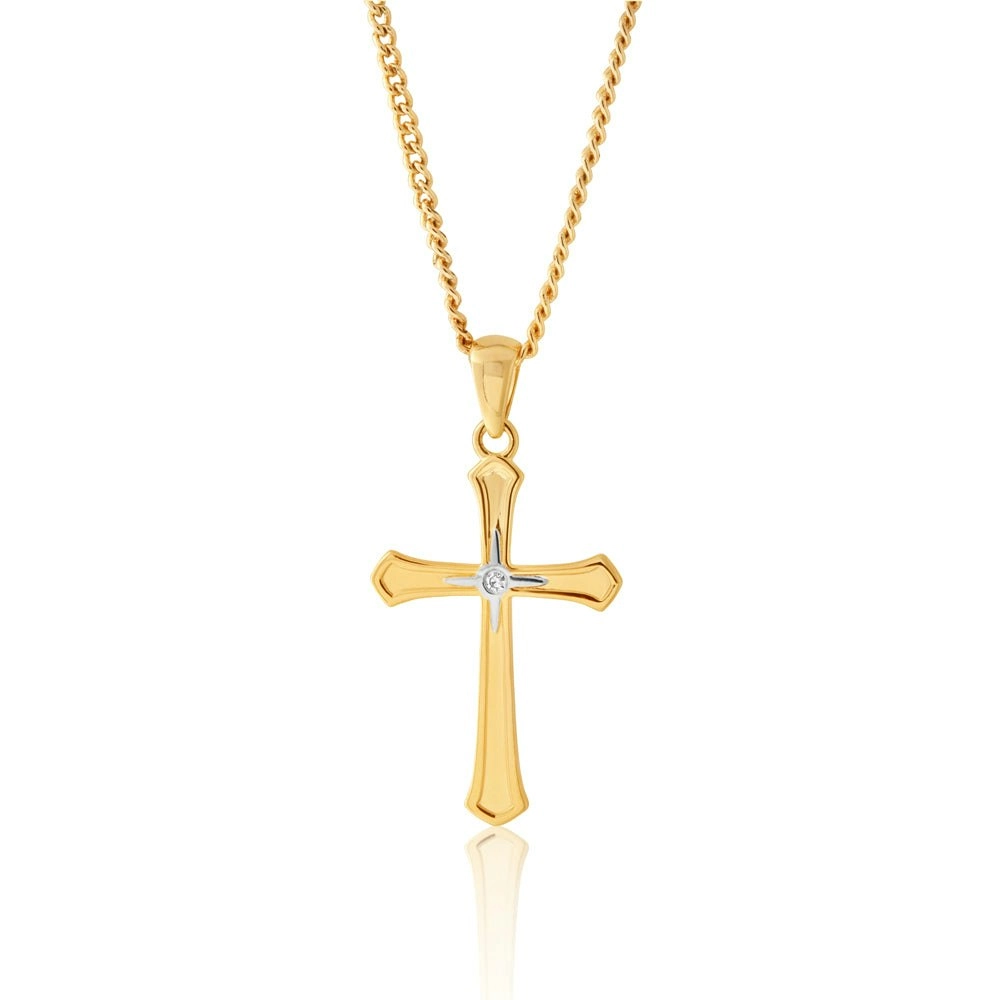 9ct Yellow Gold Diamond Cross Pendant