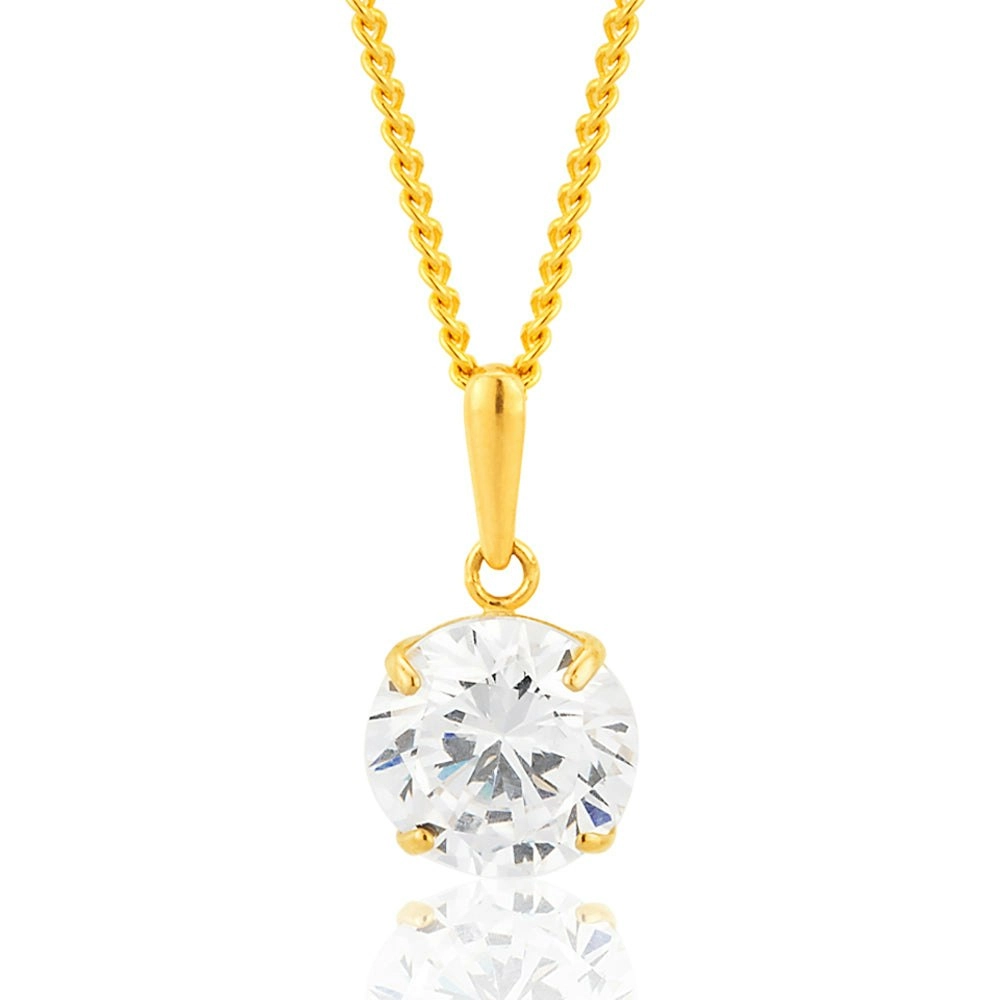 9ct Yellow Gold 8mm Brilliant Cut Zirconia Pendant