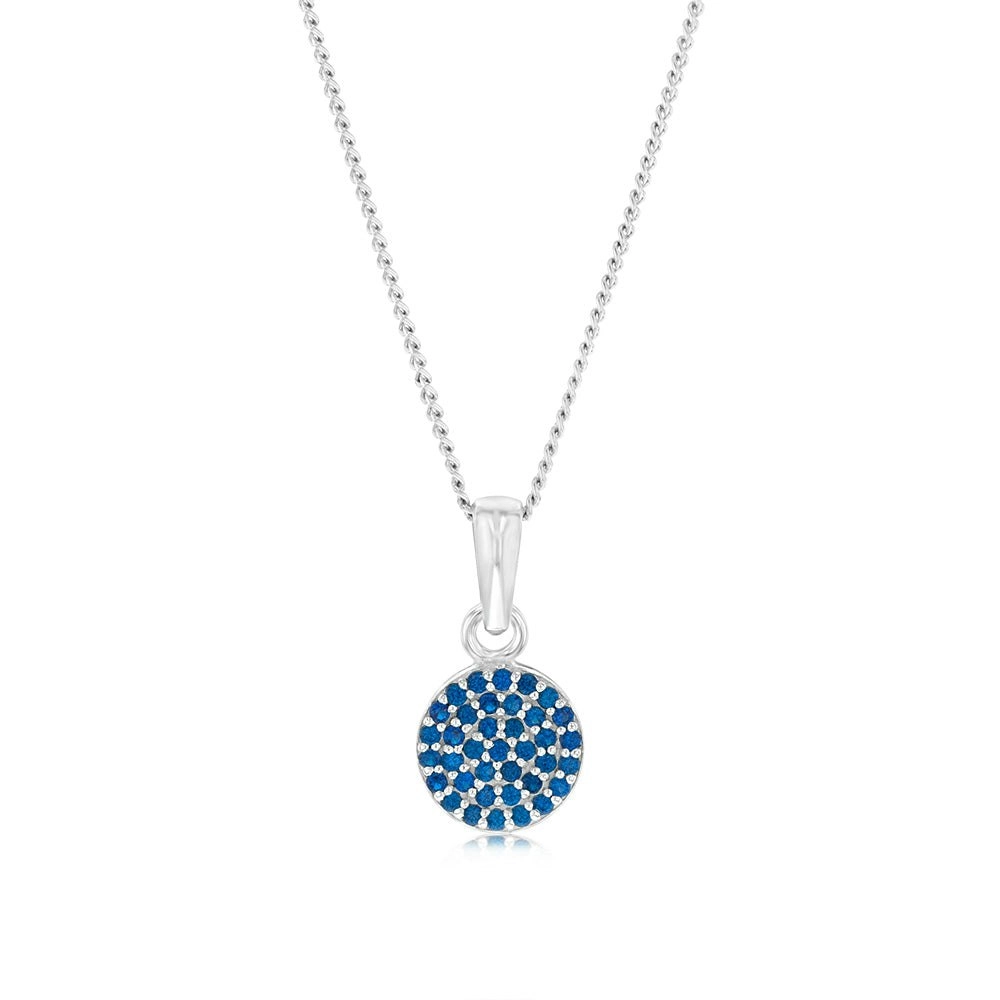 Sterling Silver Round Blue Zirconia Pendant