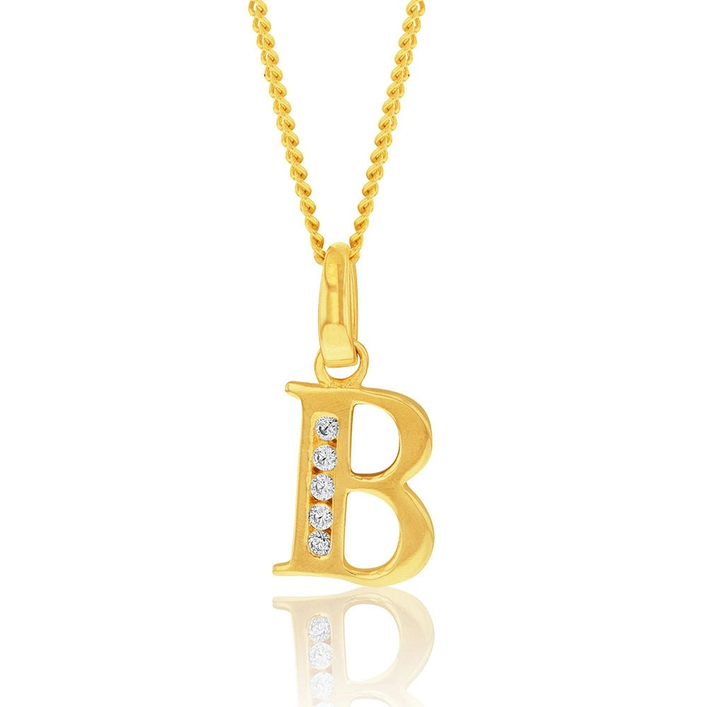 9ct Yellow Gold Initial B Zirconia Pendant