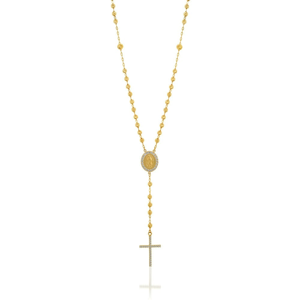 9ct Yellow Gold Rosary Beads with Zirconia Chain