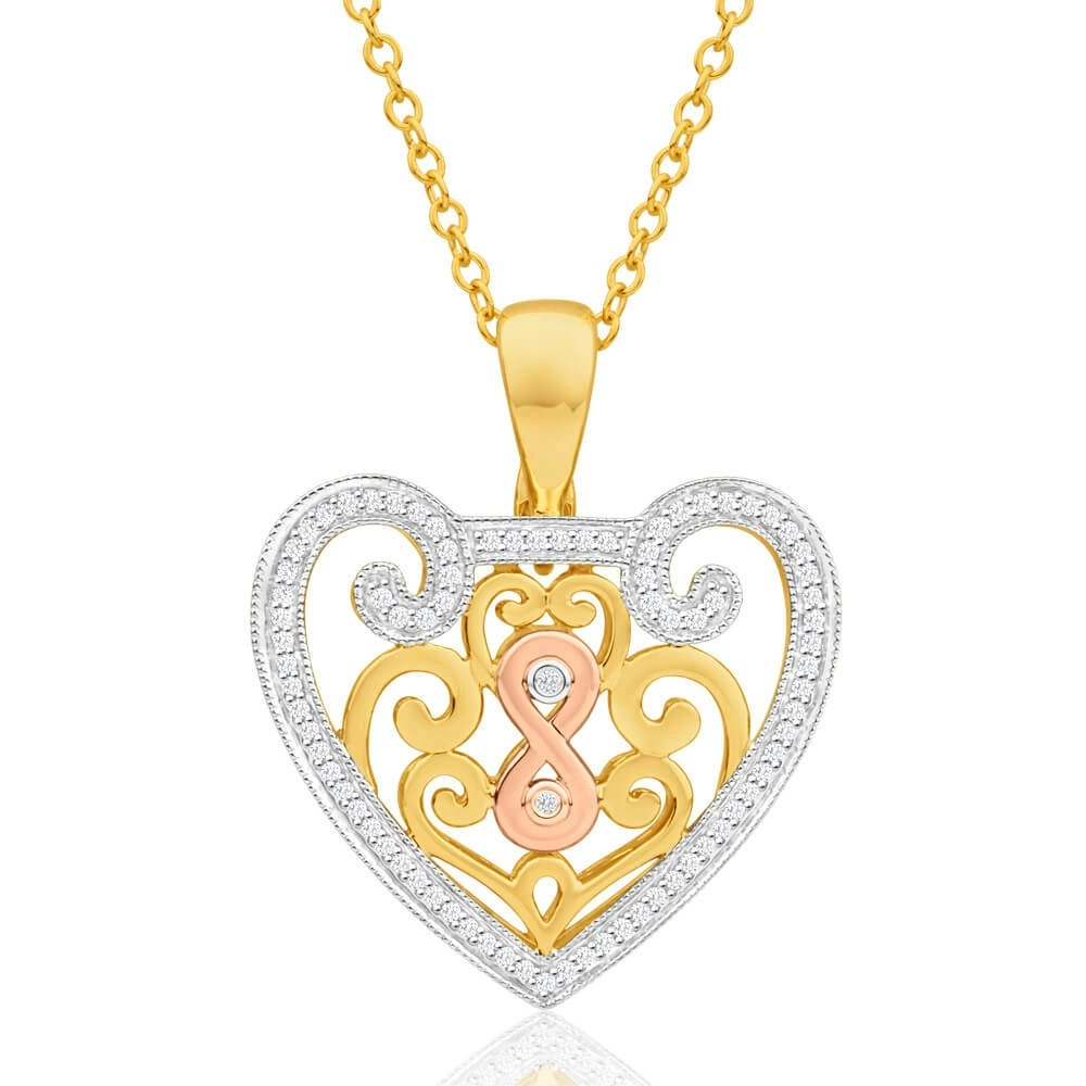 9ct Yellow Gold, White Gold & Rose Gold Diamond Pendant