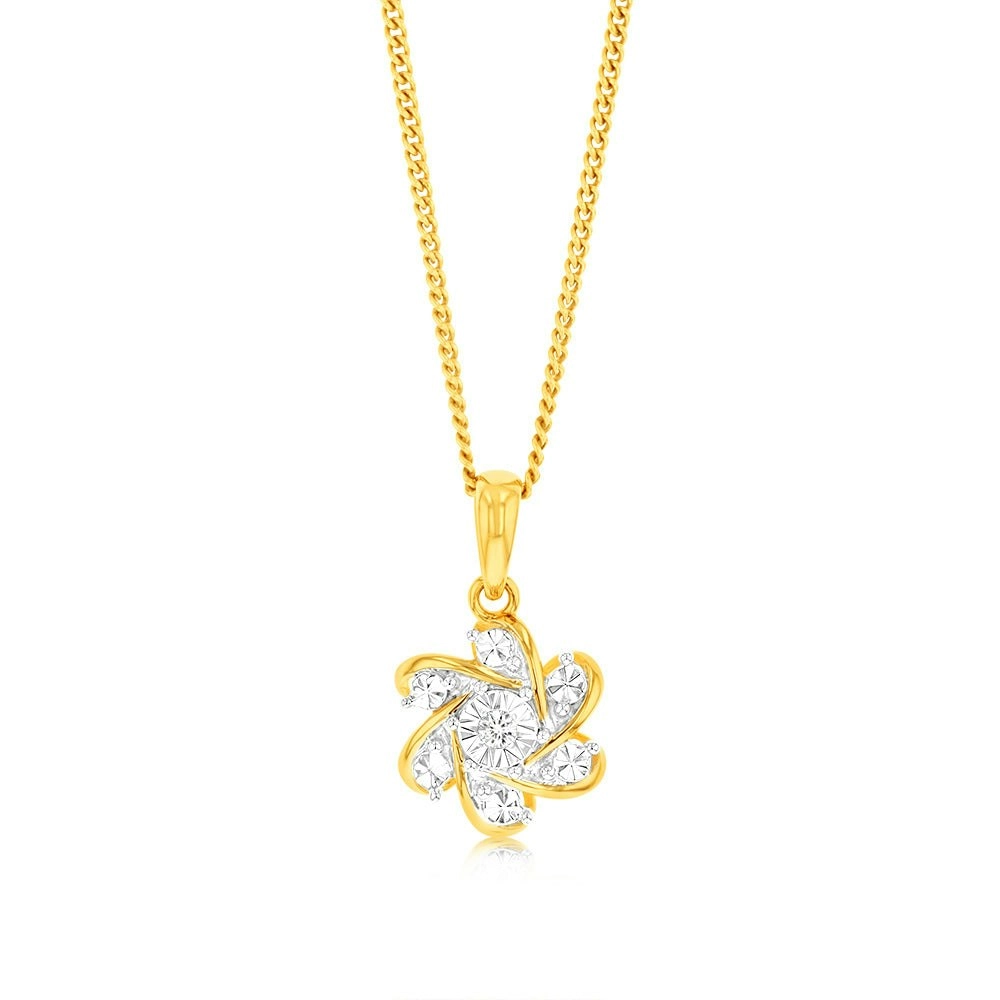 Luminesce Lab Grown Flower Shaped with Single Small Diamond in 9ct Yellow Gold