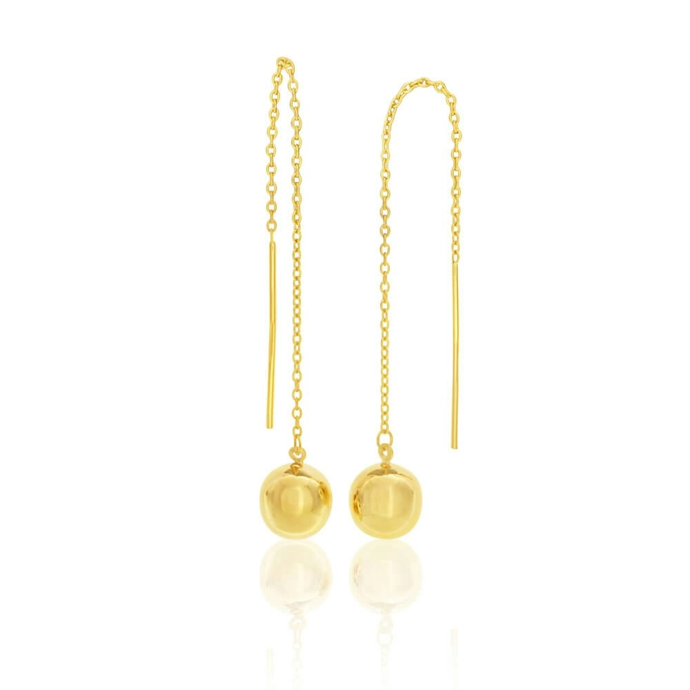 9ct Yellow Gold Silver Filled Ball Thread Drop Earrings