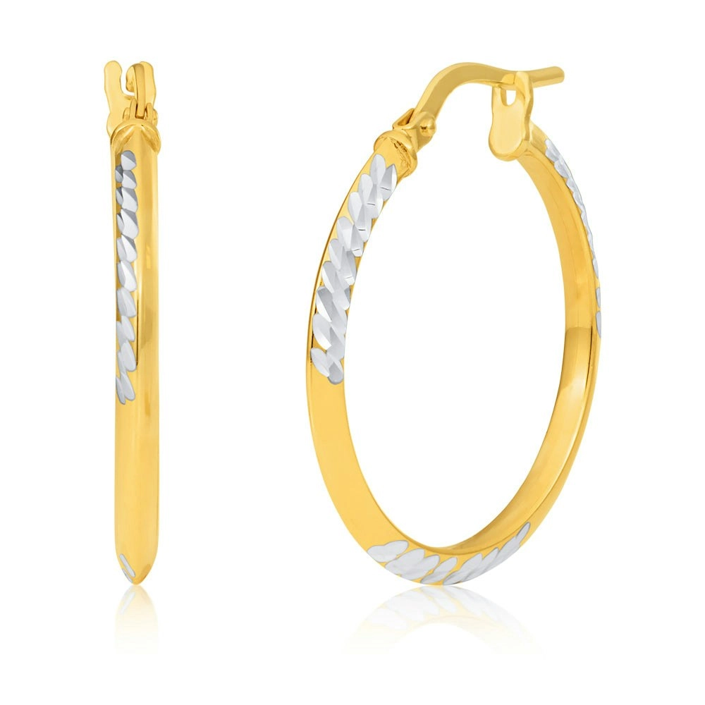 Silverfilled 9ct Yellow Gold 20mm Diamond Cut Hoop Earrings