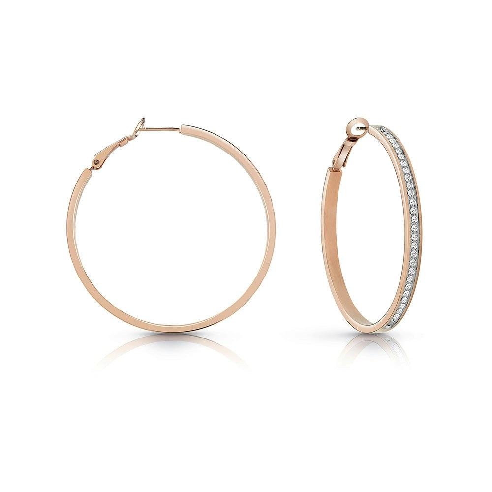 Guess Rose Plated 50mm Front Crystal Pave Hoops