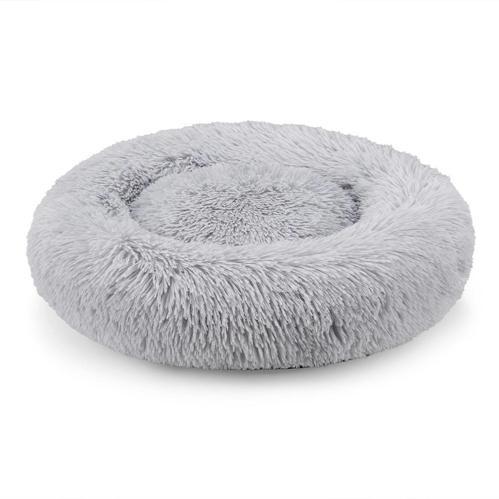 Petzly Dog Cat Calming Bed Warm Soft Plush Round Waterproof 50CM Bed Light Grey