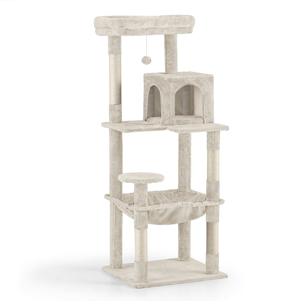 Petzly Cat Tree Tower Scratching Post Scratcher Condo House Bed 142cm Beige