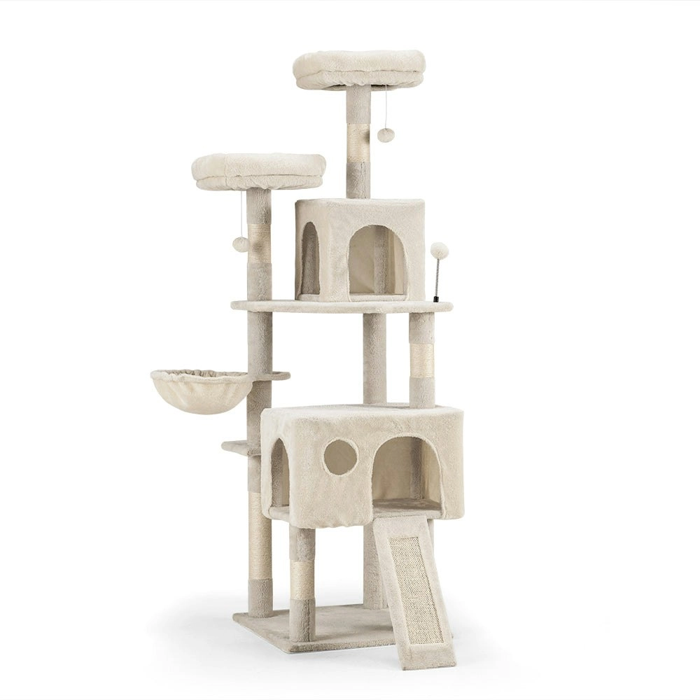 Petzly Cat Tree Tower Scratching Post Scratcher Condo House Bed 164cm Beige