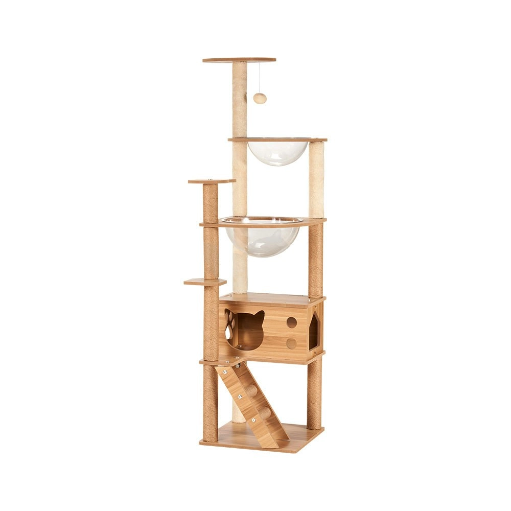 Petzly Wooden Cat Tree Tower Scratching Post Scratcher Condo House Bed 150cm