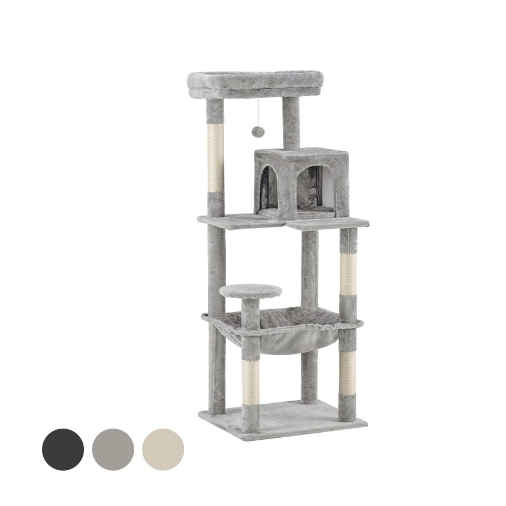 Petzly Cat Tree Tower Scratching Post Scratcher Condo 142cm Beige/Dark Grey/Grey