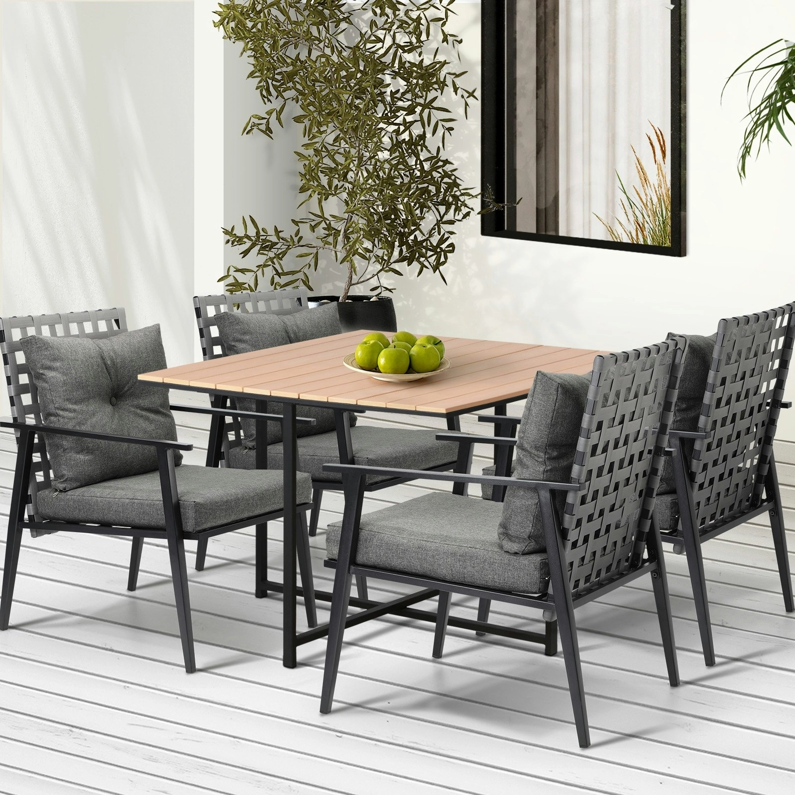 Livsip Outdoor Dining Set Patio Furniture Garden Rattan Chairs Setting 4 Seater