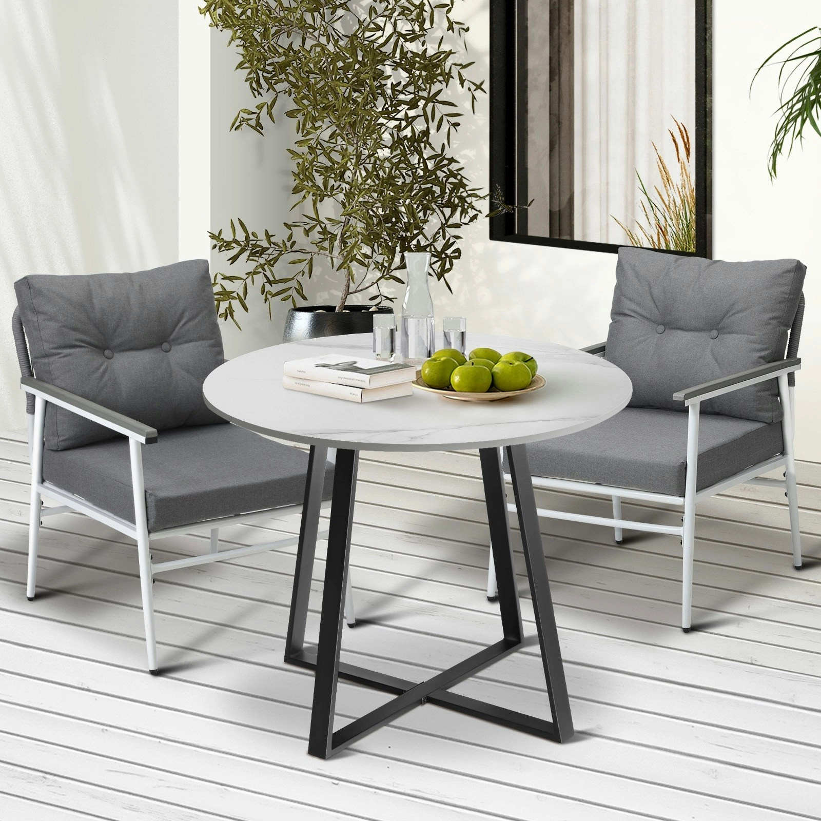 Livsip Outdoor Dining Set Patio Furniture 2 Seater Marble Table