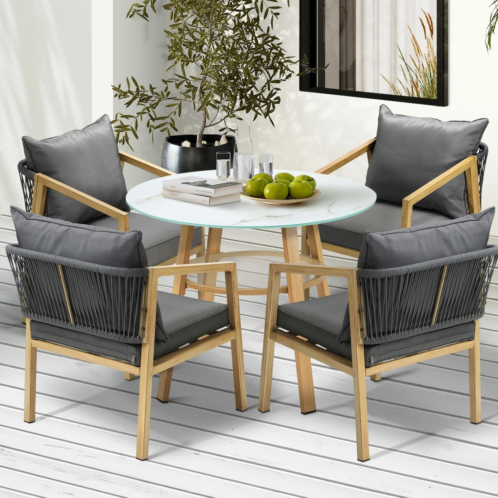 Livsip 5PCS Outdoor Dining Setting Patio Furniture Set 90cm Table Lounge Chairs