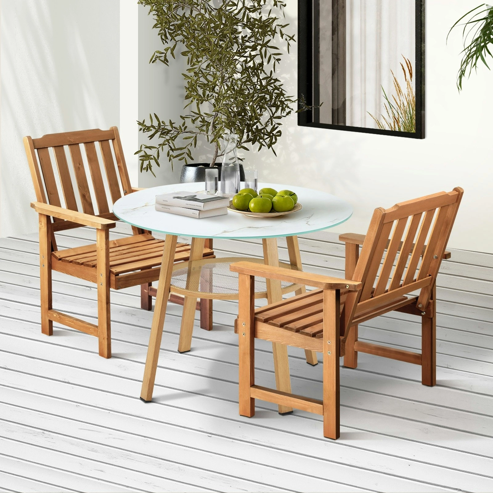 Livsip 3PC Outdoor Furniture Dining Setting Patio Set Solid Wood Chair and Table