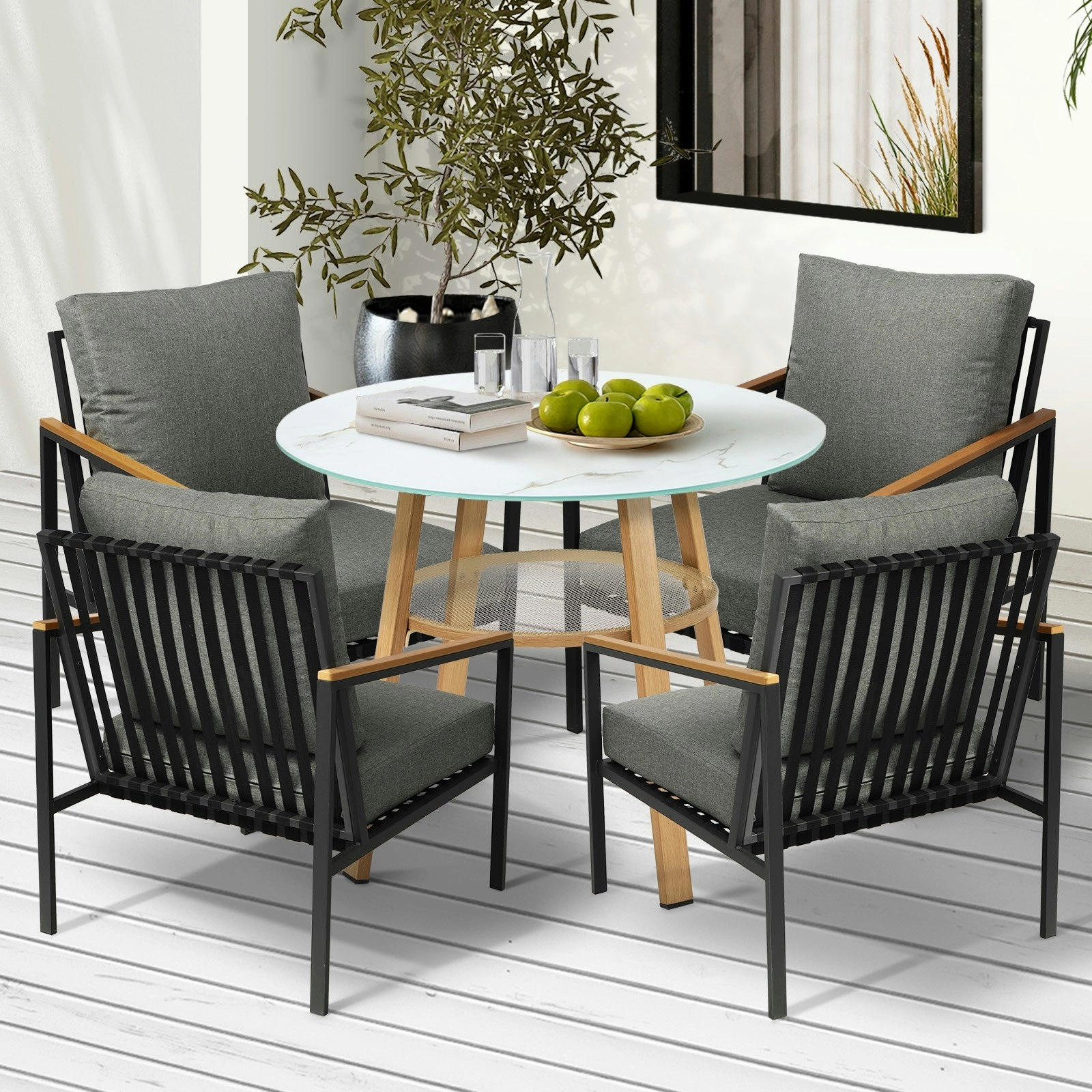 Livsip Outdoor Patio Setting Furniture Lounge Bistro Dining Set 4 Seater