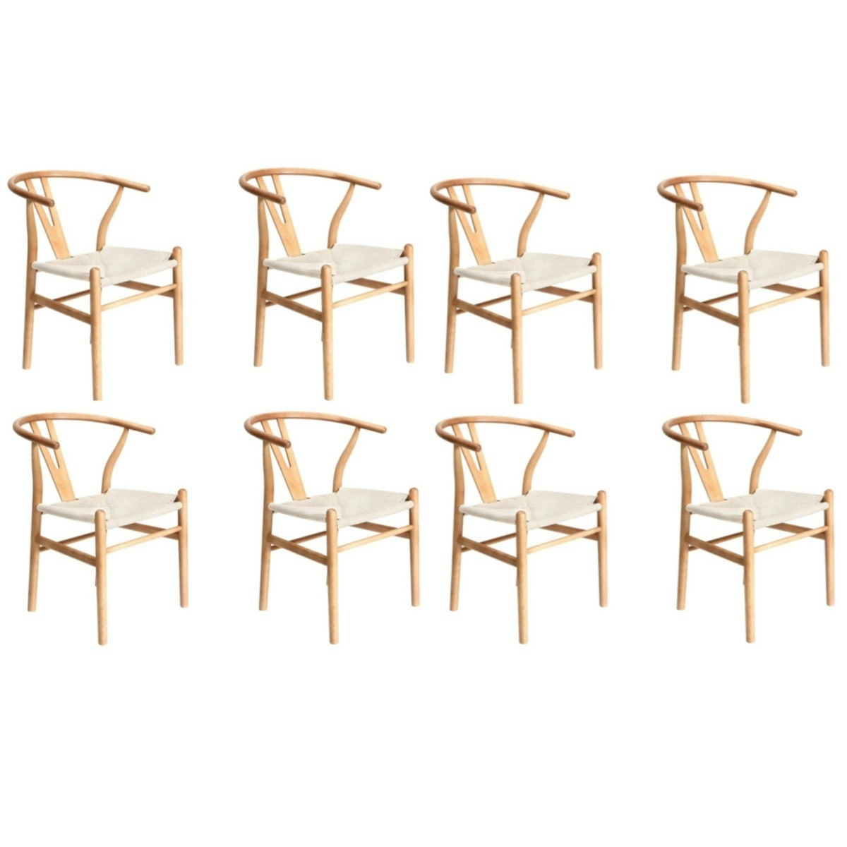 Oikiture 8x Dining Chair Wooden Hans Wegner Chair Wishbone Cafe Lounge Seat