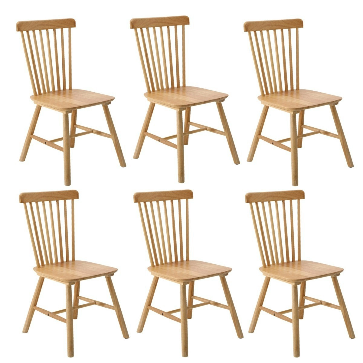 Oikiture 6x Dining Chairs Minimalist Vertical Back Chair Wooden Home Rubber Wood